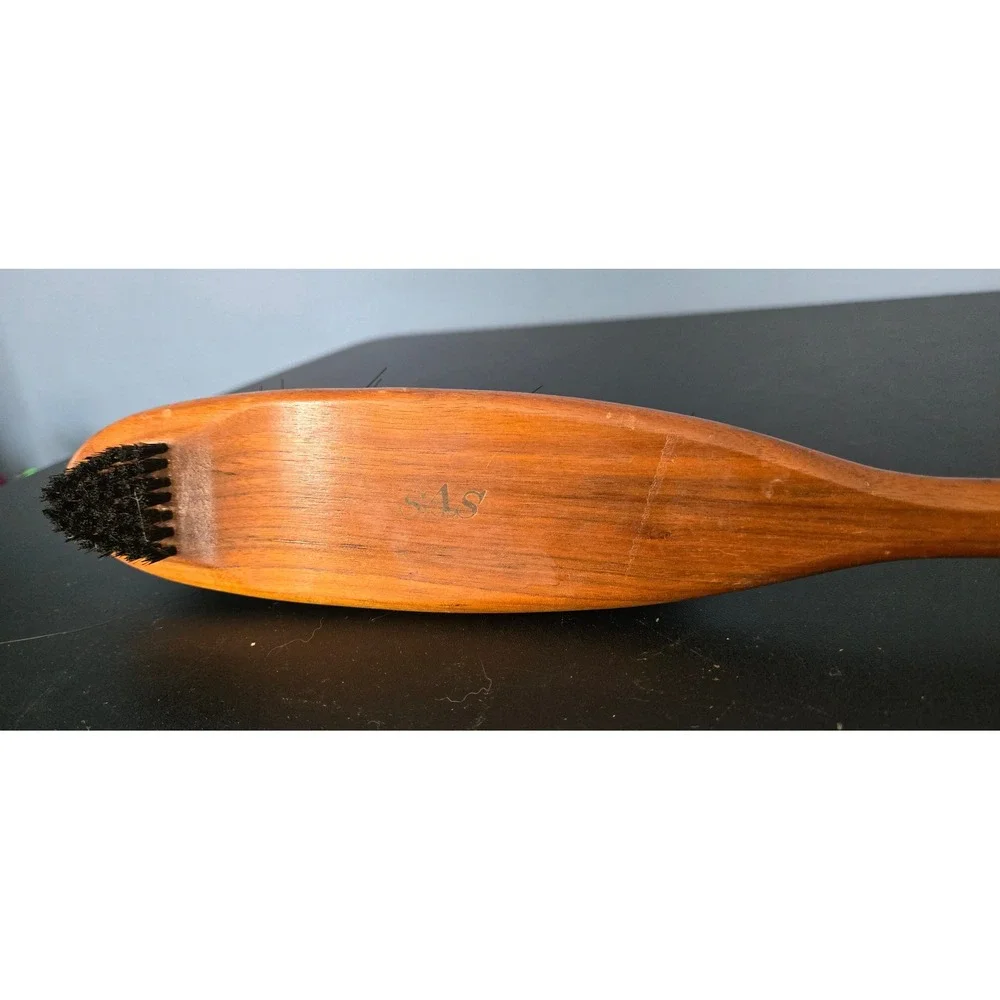 Vintage SAS Wooden Shoe Brush Dual Bristle with Integrated Shoe Horn Handle